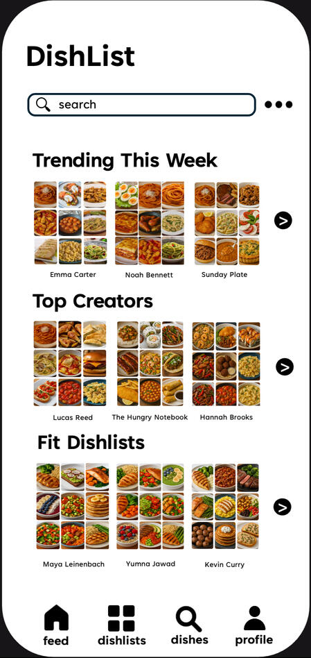 Swipe dishes from creators and home cooks